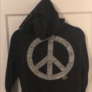 Vintage PINK hoodie rhinestone detailing